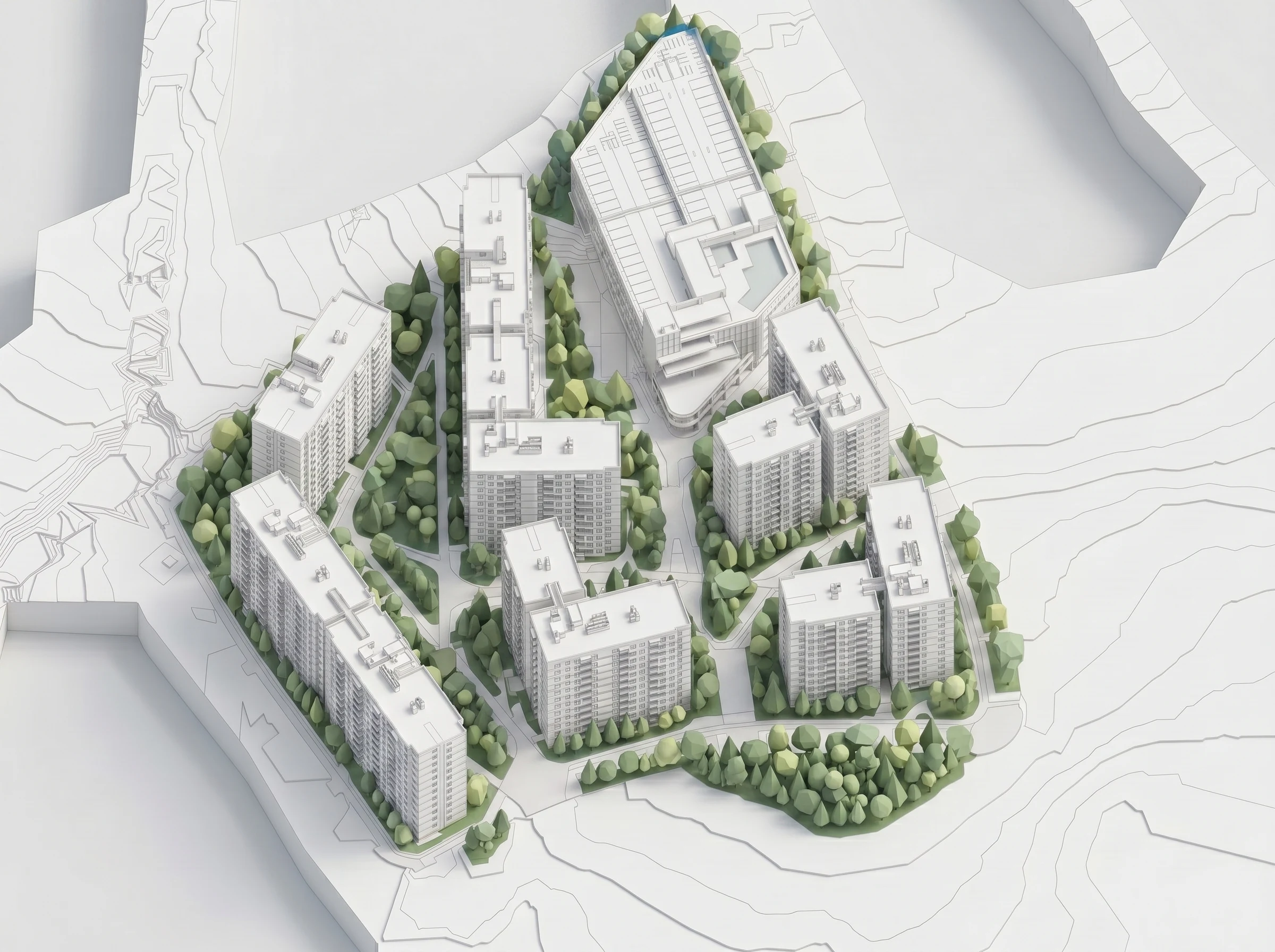Topografía y masa arbórea como matriz de implantación.
